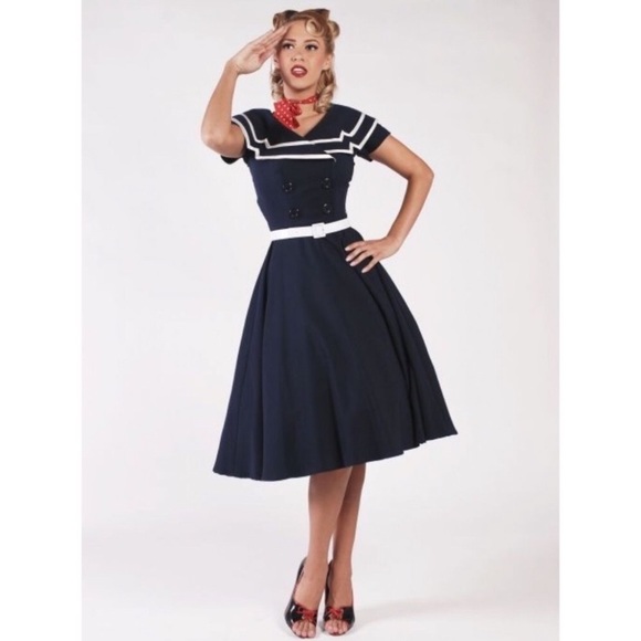 Bettie Page 3XL Navy Sailor Swing Dress